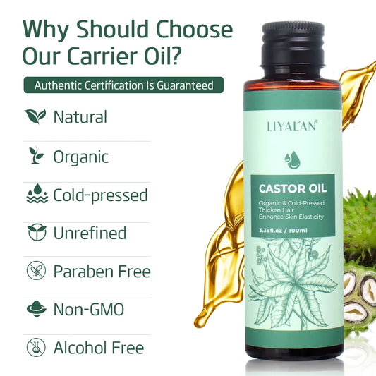 100ml Castor Oil Thicken Hair Eyelashes Eyebrows Beard Hair Growth Organic Cold-Pressed Carrier Oil