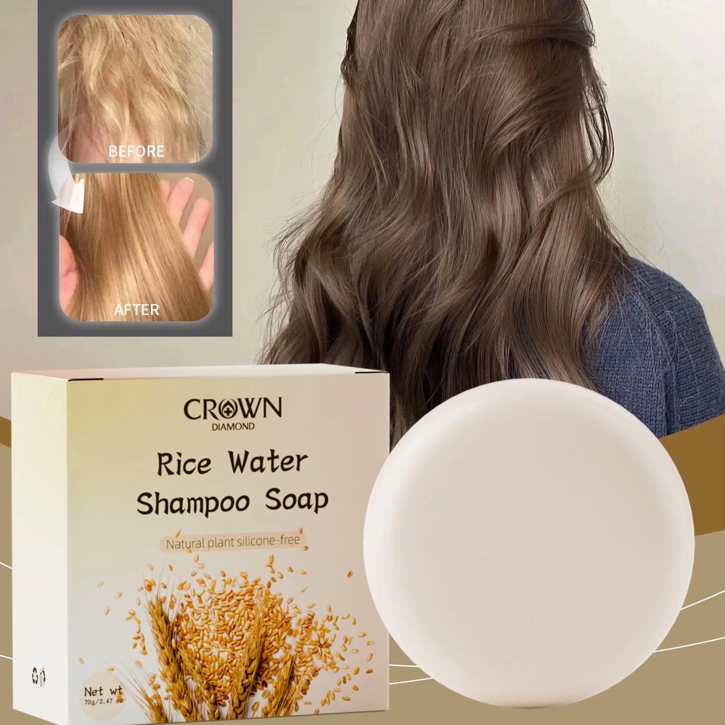 Organic Rice Water Shampoo Bar Natural Rice Soap for Hair Growth Deep Cleansing Solid Shampoo and Conditioner Bar Oil Control